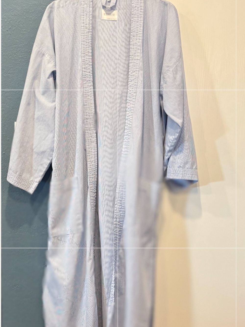 Frette Light Blue Open-Front Robe with Textured Trim Cotton Size L